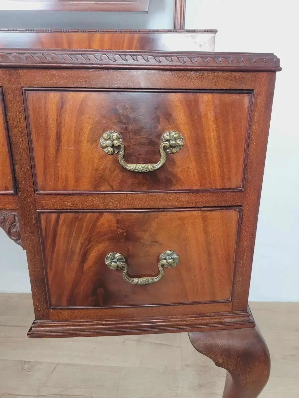 Furniture Vintage Dresser Vanity Bow Front Ball And Claw Footed 1960s photo