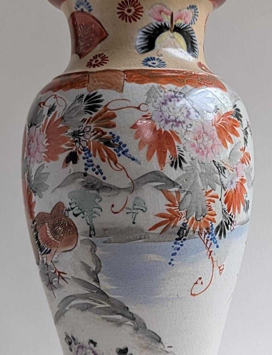 19th Century Red Japanese Meiji Kutani Vase, Hand Painted Gilt Porcelain photo furniture