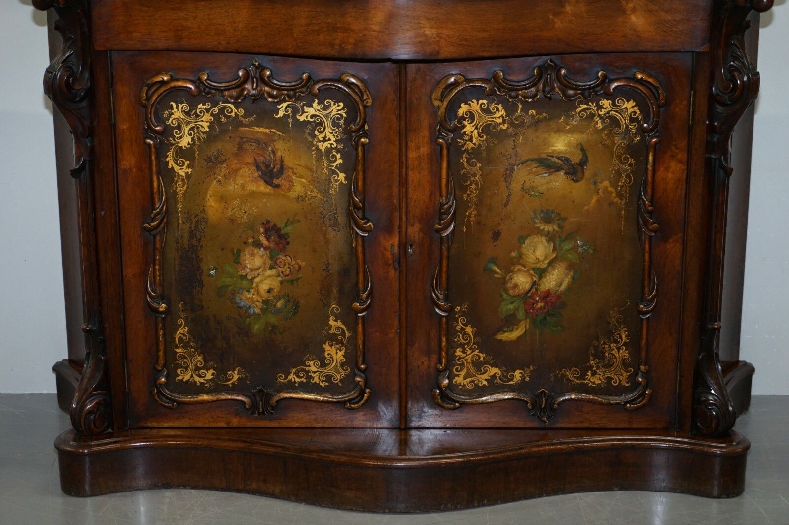 Victorian Marble Topped Serpentine Fronted Verni Martin Painted Carved Sideboard photo 2950.0