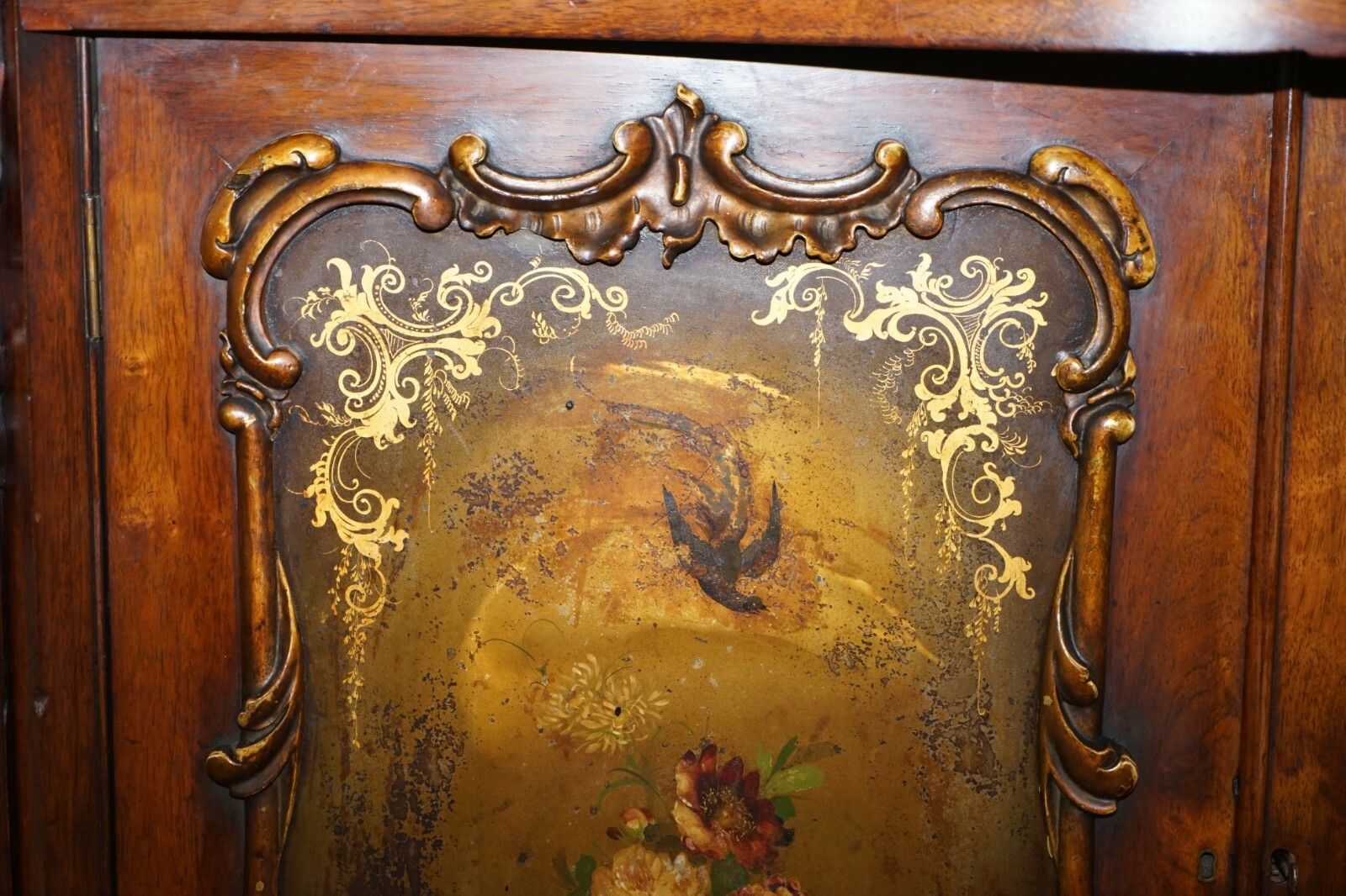 Victorian Marble Topped Serpentine Fronted Verni Martin Painted Carved Sideboard photo vintage