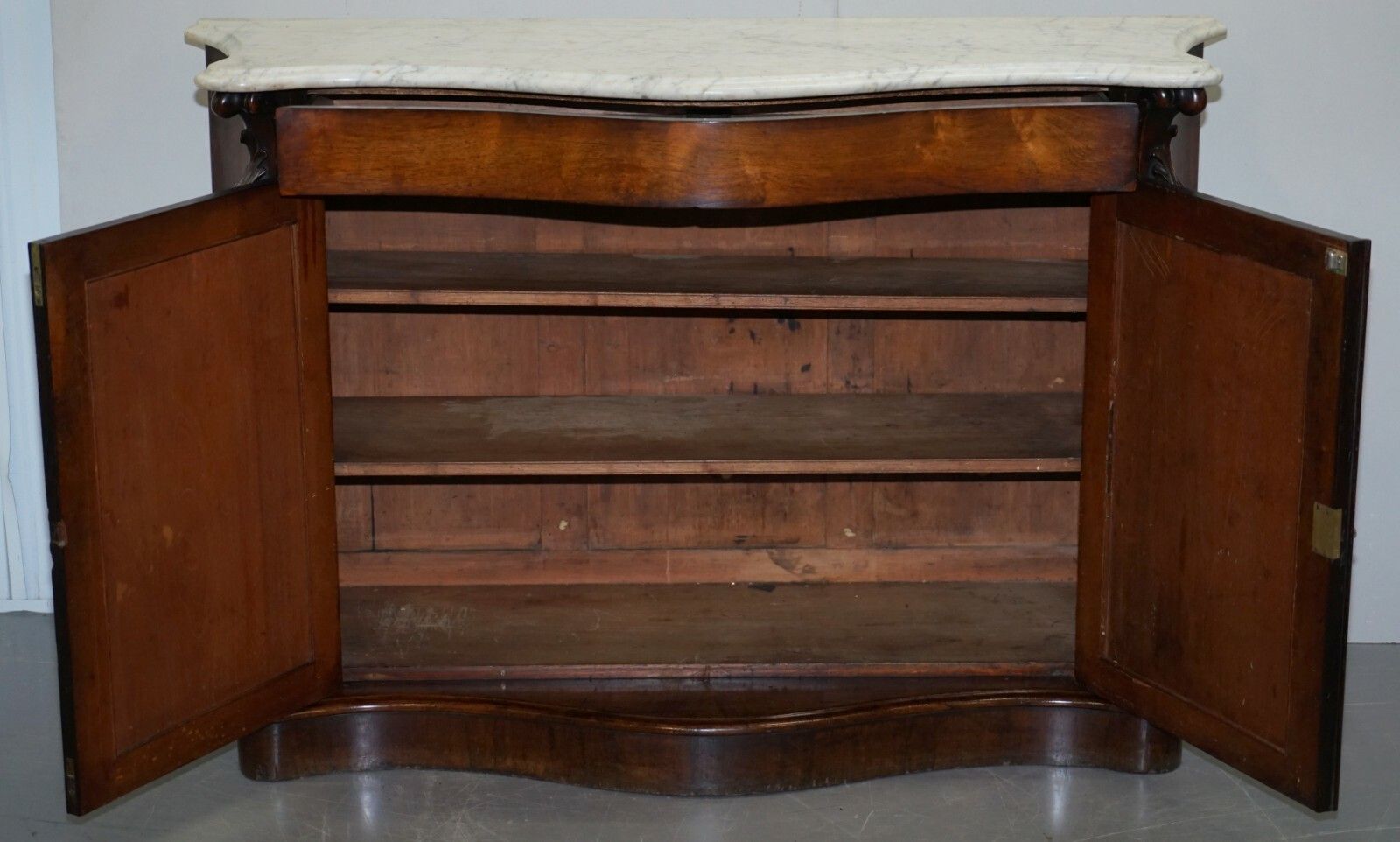 2950.0 Victorian Marble Topped Serpentine Fronted Verni Martin Painted Carved Sideboard photo