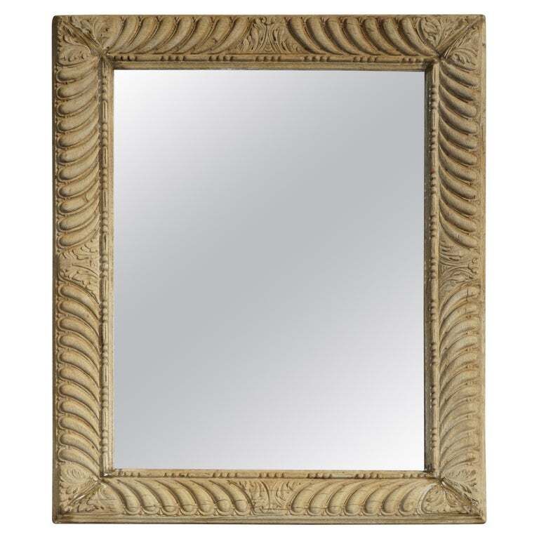 Circa 1800 Hand Carved Limed Oak Wall Mirror With New Plate Glass Very Nice Look