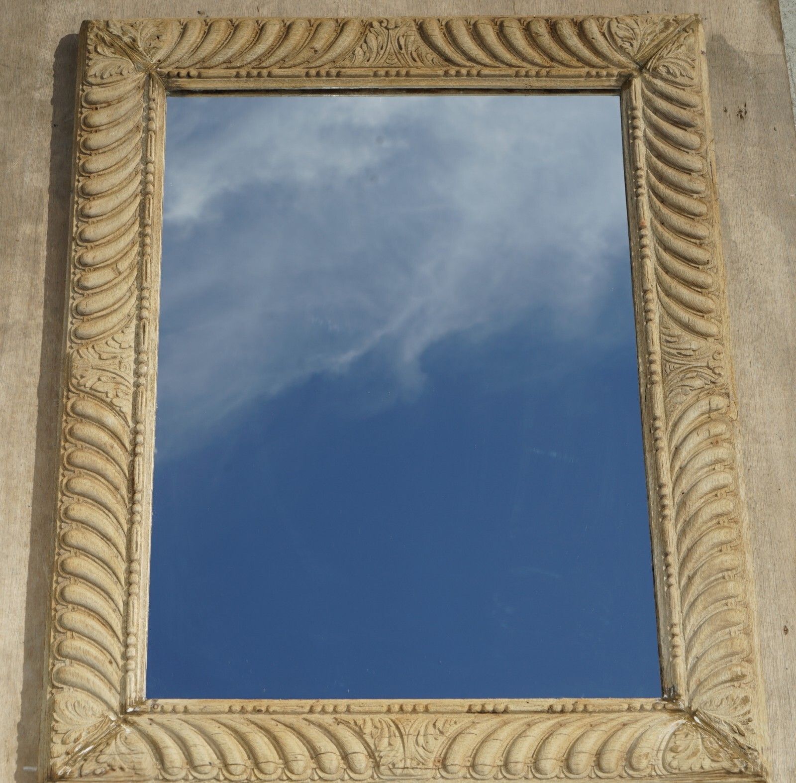 Circa 1800 Hand Carved Limed Oak Wall Mirror With New Plate Glass Very Nice Look photo for sale