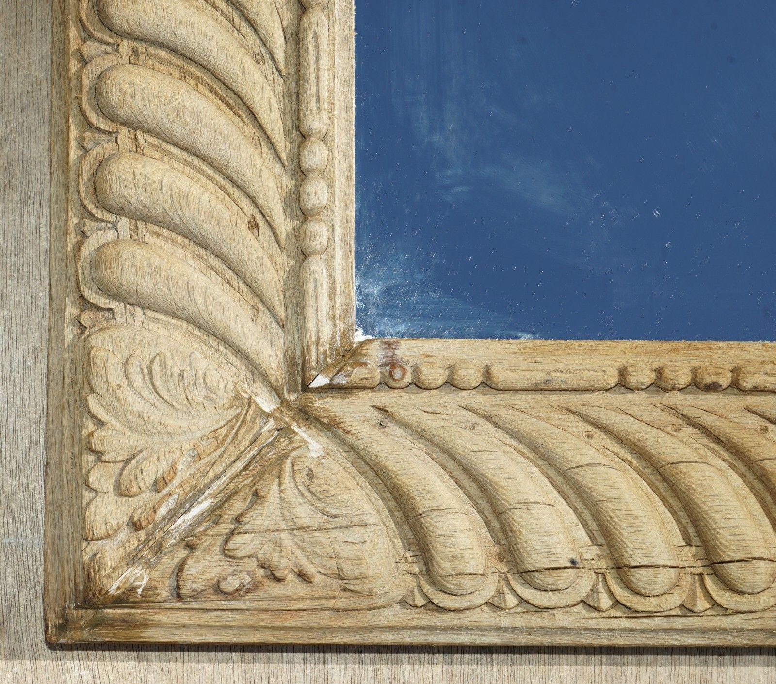 Circa 1800 Hand Carved Limed Oak Wall Mirror With New Plate Glass Very Nice Look photo buy