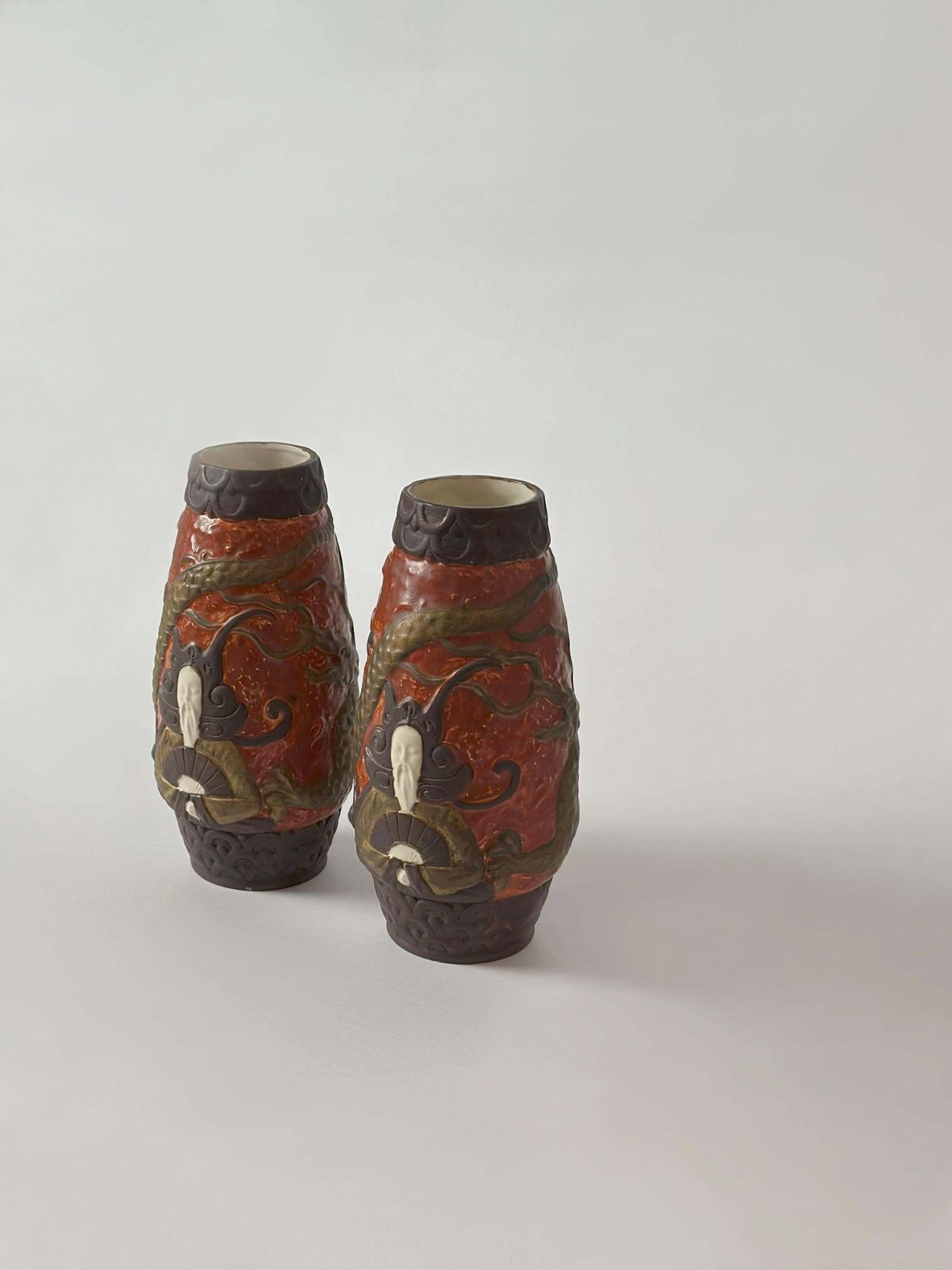 Pair Of Jugendstil Style Ceramic Dragon Vases By Bb Hohenstein, Germany photo Home Decor