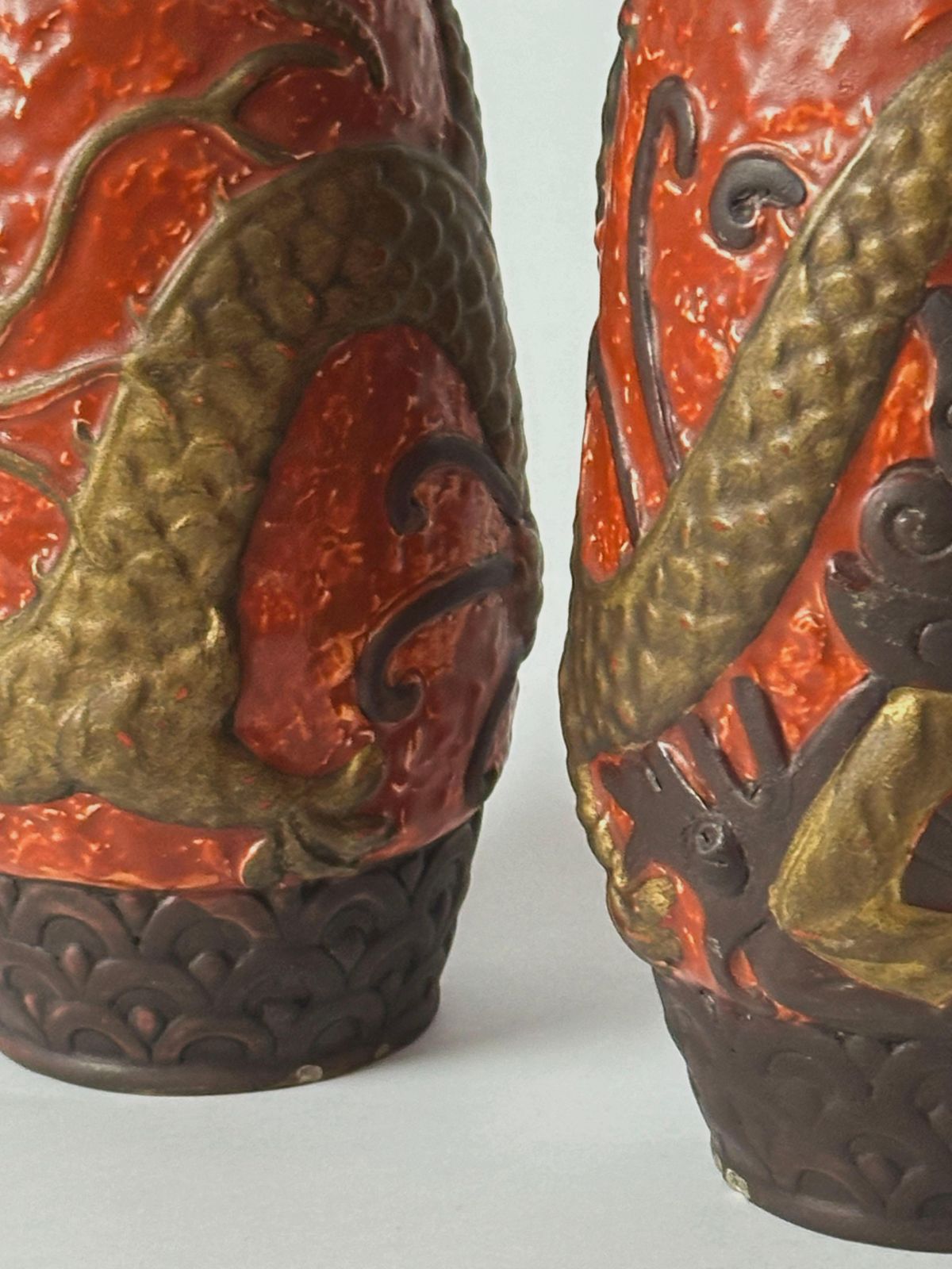 Pair Of Jugendstil Style Ceramic Dragon Vases By Bb Hohenstein, Germany photo 400.0