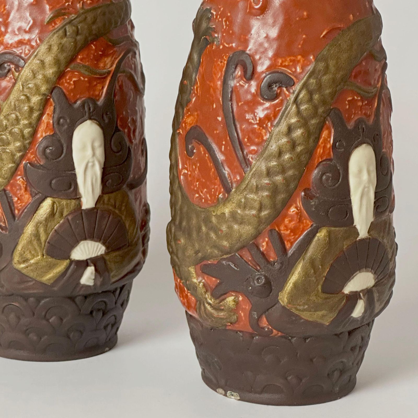 photo furniture Pair Of Jugendstil Style Ceramic Dragon Vases By Bb Hohenstein, Germany