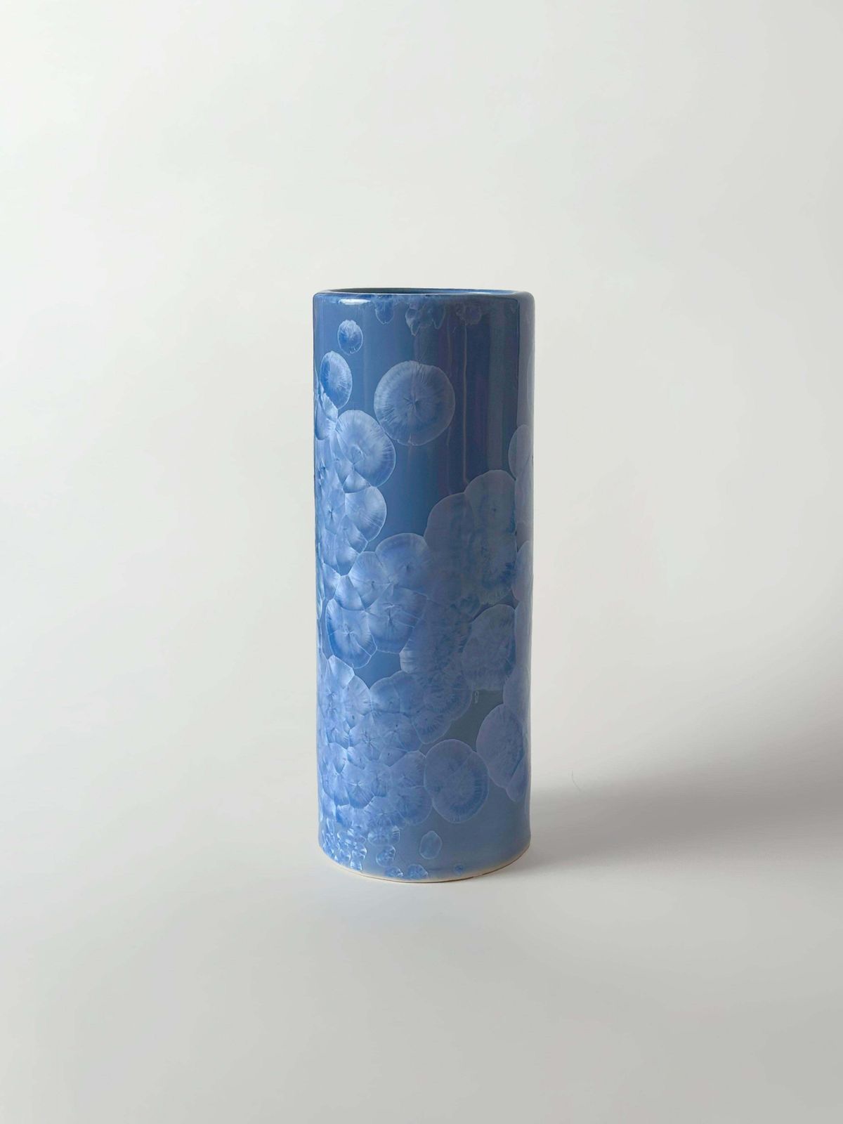 Chinese Monochrome Cornflower Blue Spill Vase With Crystalline Glaze, Circa 1970 photo vintage