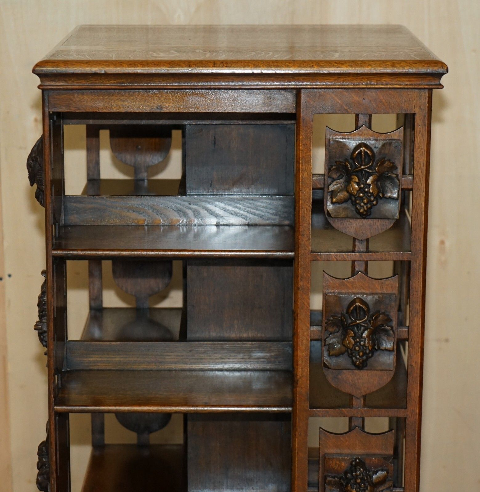 Extra Large Unique Antique Victorian Art Nouveau Hand Carved Revolving Bookcase photo for sale