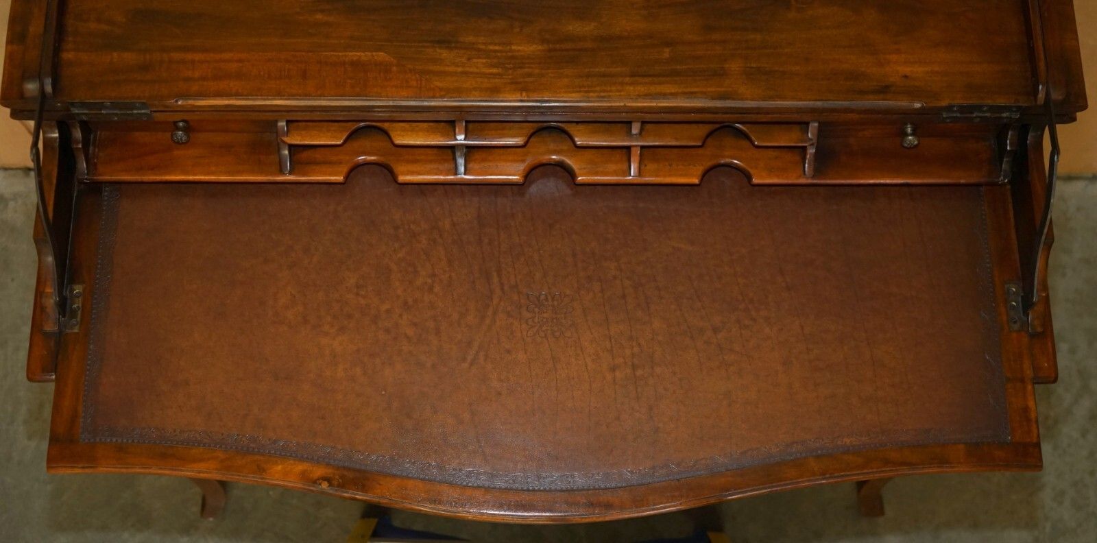 Furniture Theodore Alexander Secretaire Desk & Gothic Revival Windsor Brown Leather Chair photo