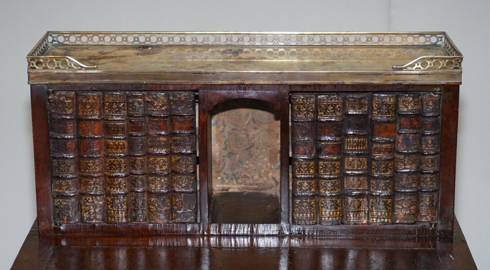 Antique French Circa 1870 Bonheur Du Jour Rosewood Marble Desk Bureau Faux Books photo for sale