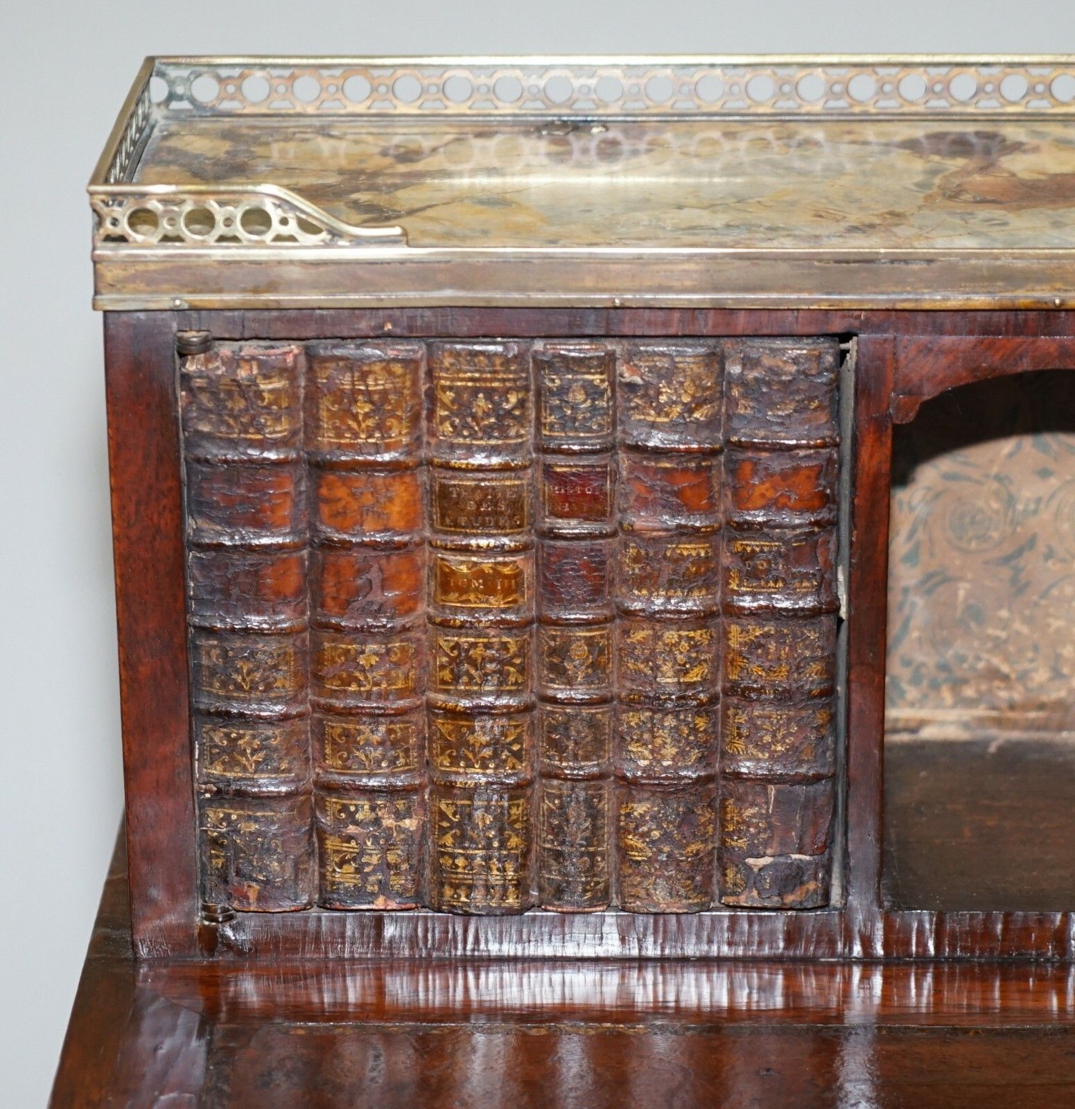 Antique French Circa 1870 Bonheur Du Jour Rosewood Marble Desk Bureau Faux Books photo Furniture