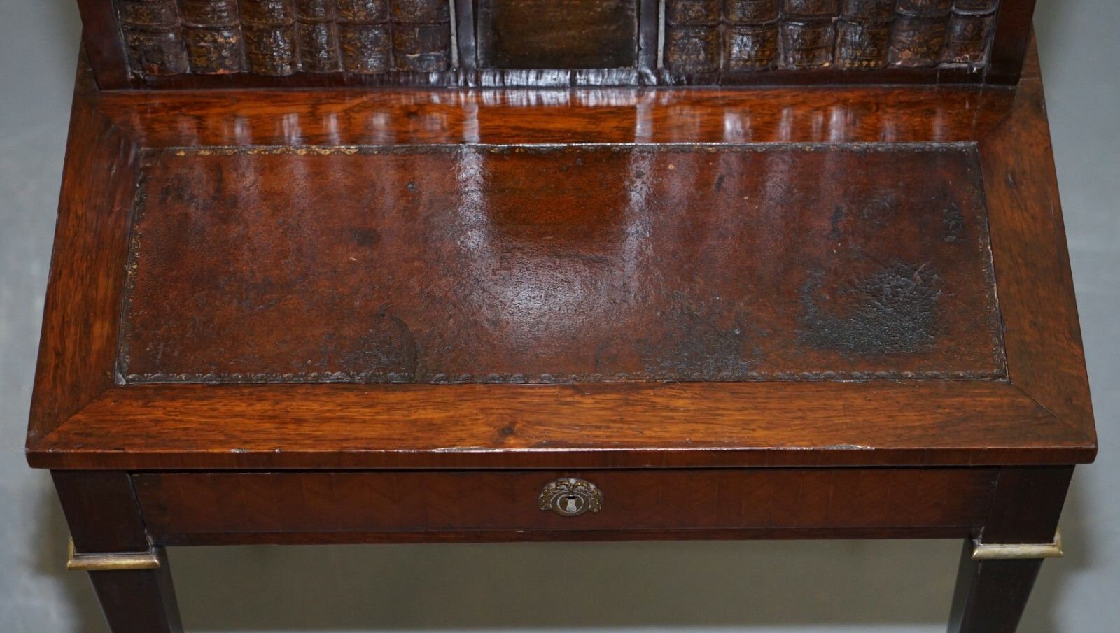Antique French Circa 1870 Bonheur Du Jour Rosewood Marble Desk Bureau Faux Books photo vintage