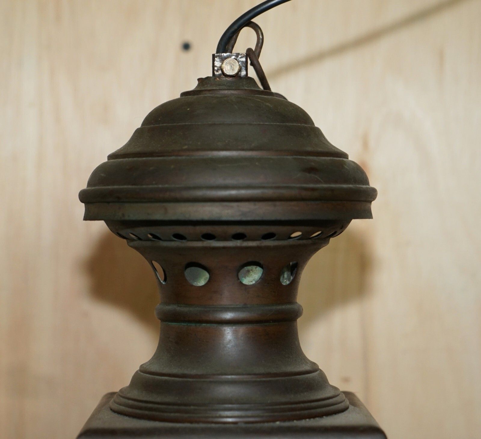 Antique Victorian Bronze Hanging Lantern With Four Candle Interior Must See photo Lighting