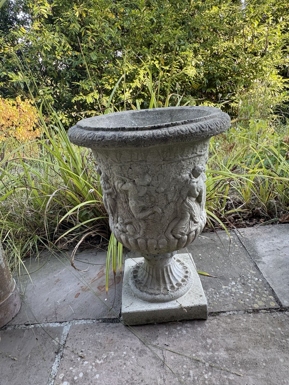 Set Of Three Greco Roman Carved Garden Pots” photo furniture