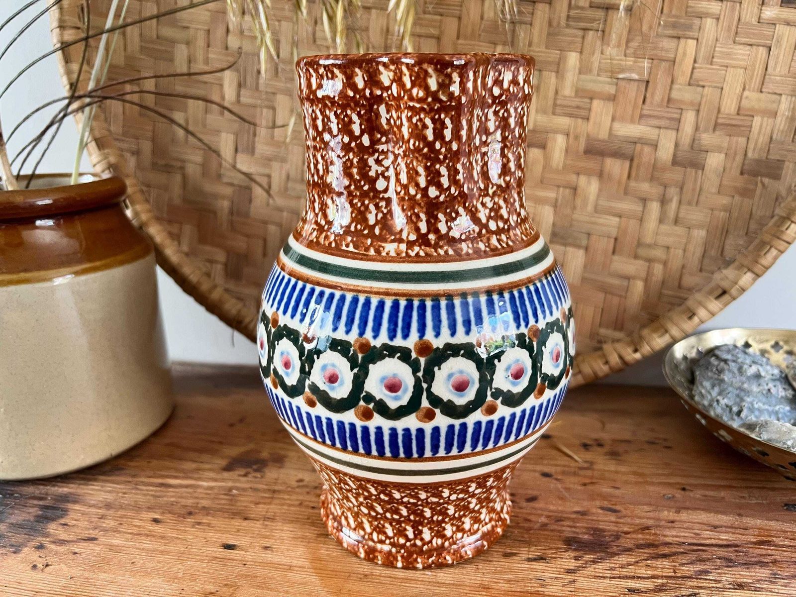 Polish Pottery Vintage Boleslawiec Rare Bunzlauer Keramik Jug   Hand Painted Pitcher   Unique Folk Art Stoneware Vase   Studio Art Potter photo Home Decor