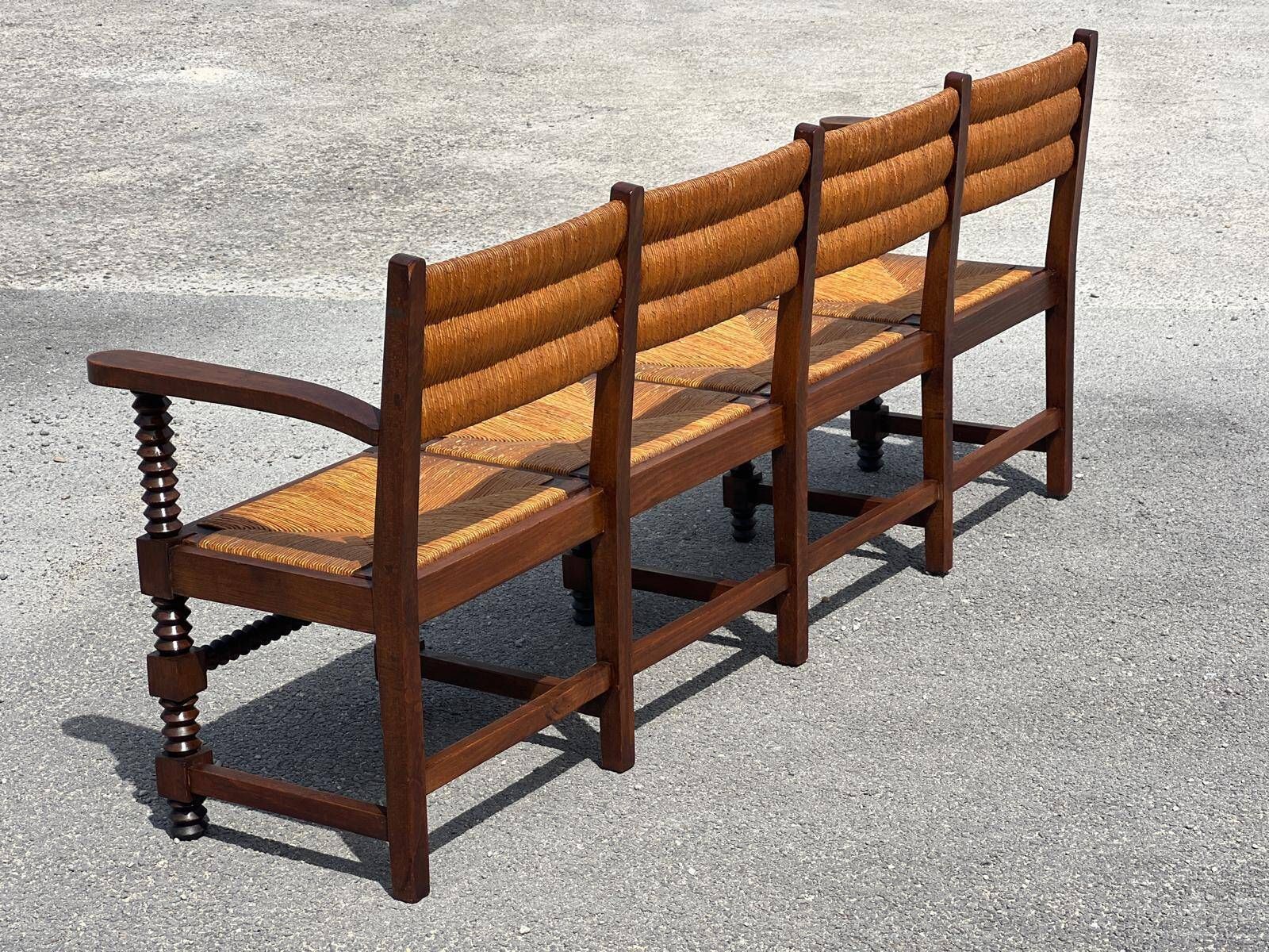 Set Of Benches And 2 Chairs In Solid Oak And Straw, French Work, 1940 photo 2161.0