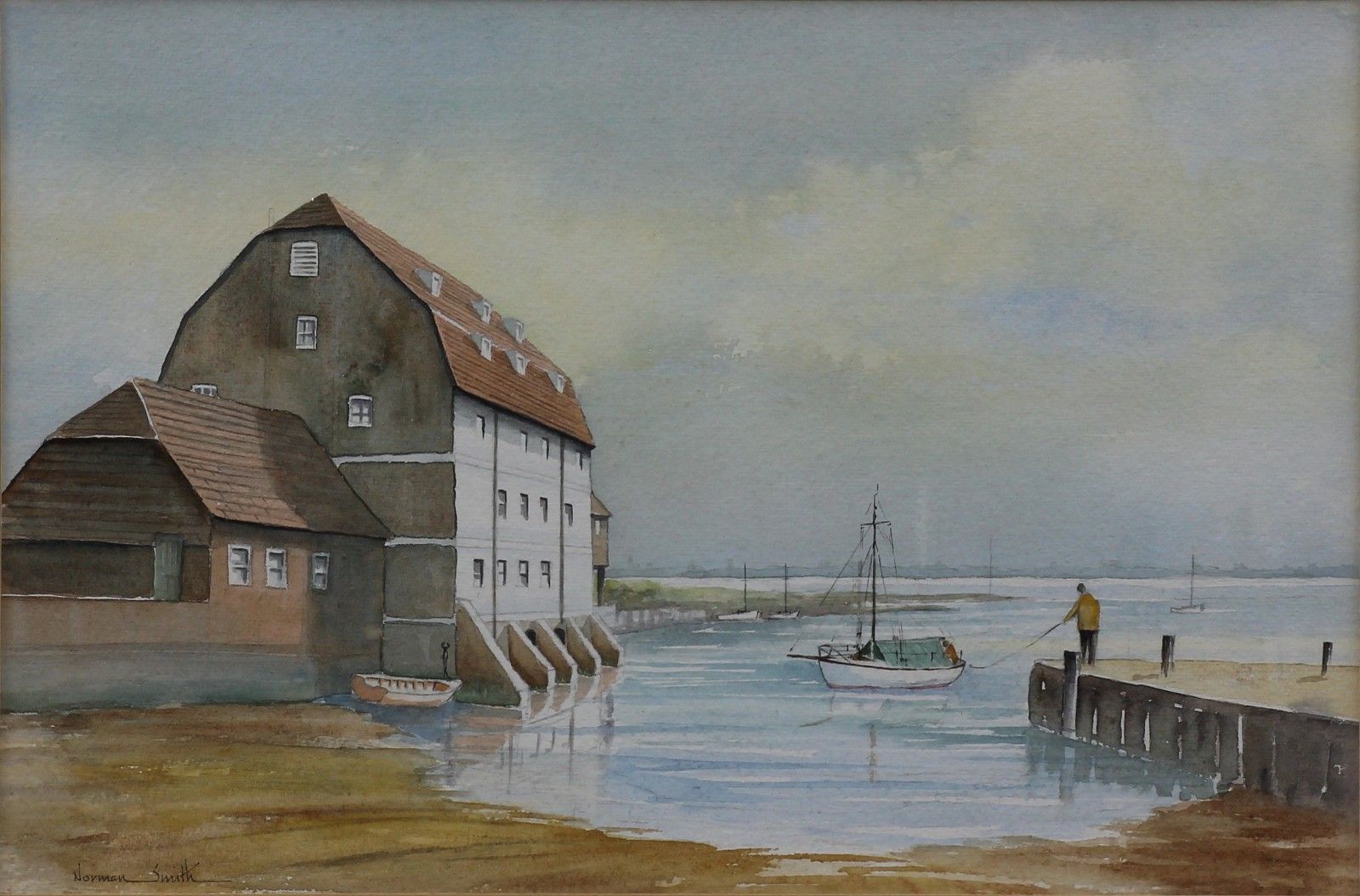 Watercolour By Norman Smith. The Mill At Ashlett Creek, Hampshire photo furniture