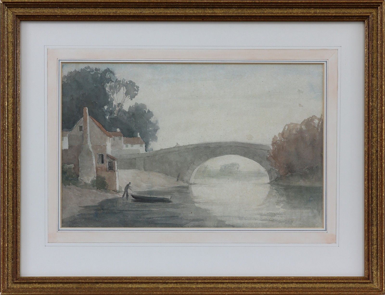 Watercolour Signed Fhs (Fgs).  Attributed To F H S Shepherd. River With Bridge. photo Art