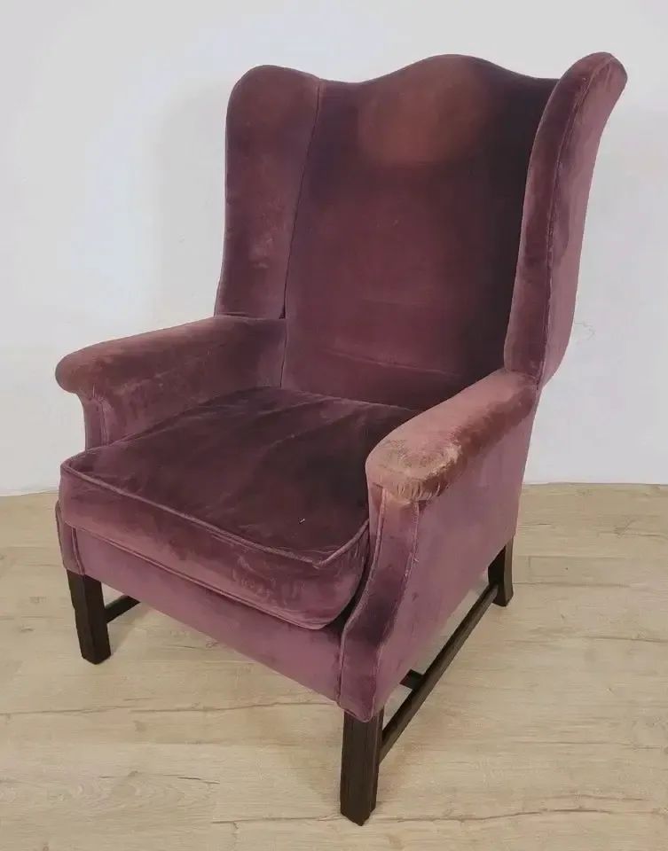 Victorian Wingback Armchair Velvet Purple 19thc Upholstered Delivery Available photo for sale