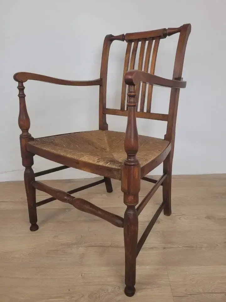 19th Century Armchair Ash & Elm Country Rush Seat Antique Postage Available photo Furniture