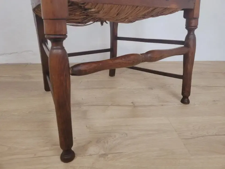 19th Century Armchair Ash & Elm Country Rush Seat Antique Postage Available photo vintage