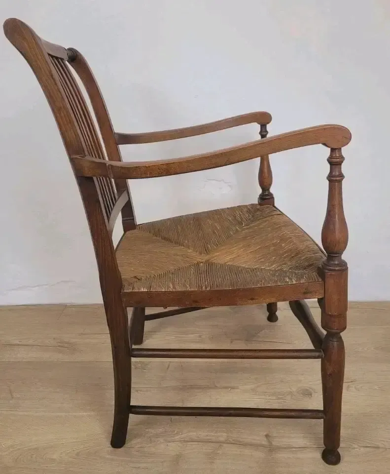 photo for sale 19th Century Armchair Ash & Elm Country Rush Seat Antique Postage Available