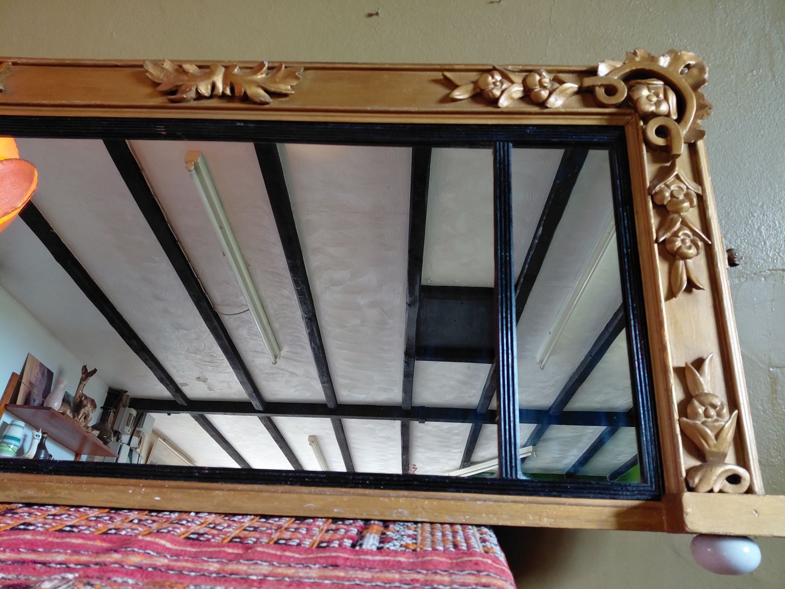 19th Century Gilt Framed Triple Over Mantle Mirror On Ceramic Bun Feet With Ebonised & Reeded Slip Frame photo Home Decor
