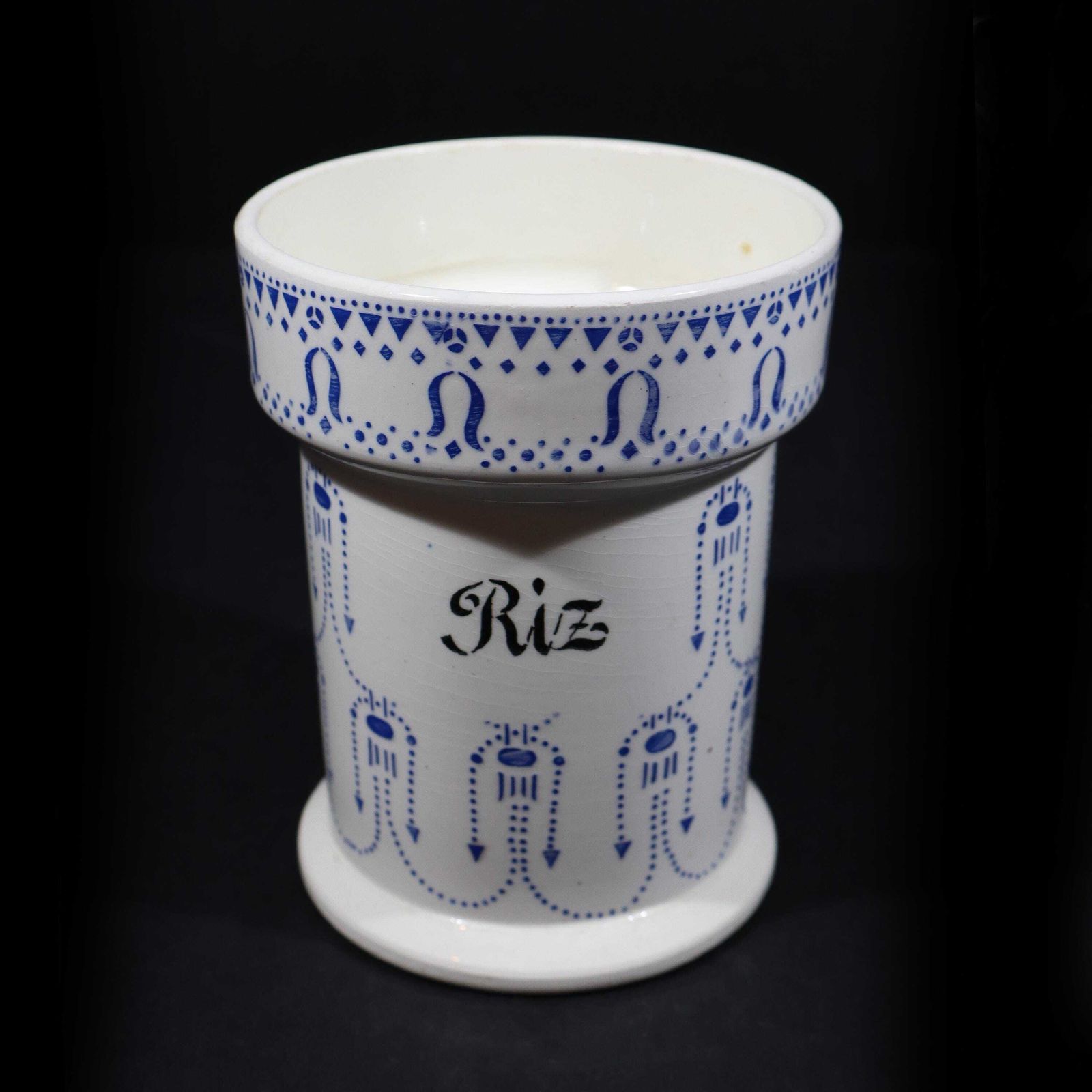 Art Deco Ironstone Storage Jar Set Of 2 French White And Blue Canisters Ceramic Utensil Holder photo Home Decor