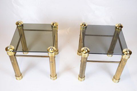 Set Of Two Bedside Tables   Brass Legs   Black Glass Top   Vintage Style   1970s photo furniture