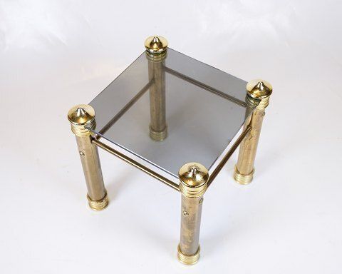 Set Of Two Bedside Tables   Brass Legs   Black Glass Top   Vintage Style   1970s photo vinterior