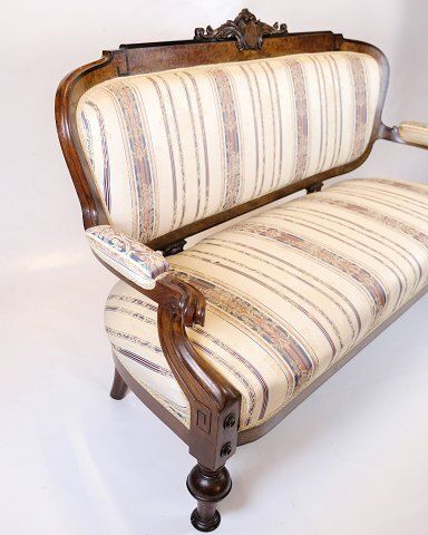 Antique 3 Seater Sofa   Klunke Style   Striped Upholstery   Walnut   Turned Legs   1890s photo vinterior
