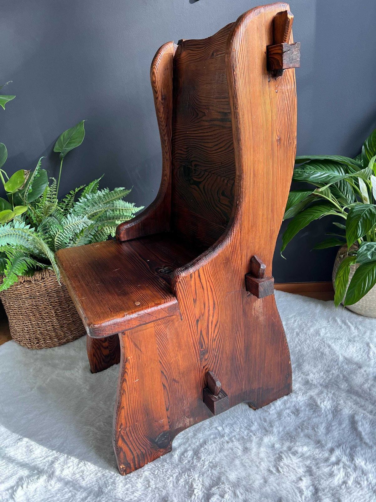 Primitive Handmade Side Chair   Rustic Viking Style Medieval Seat   Folk Art Wood Chair For Castle & Cabin Decor photo for sale