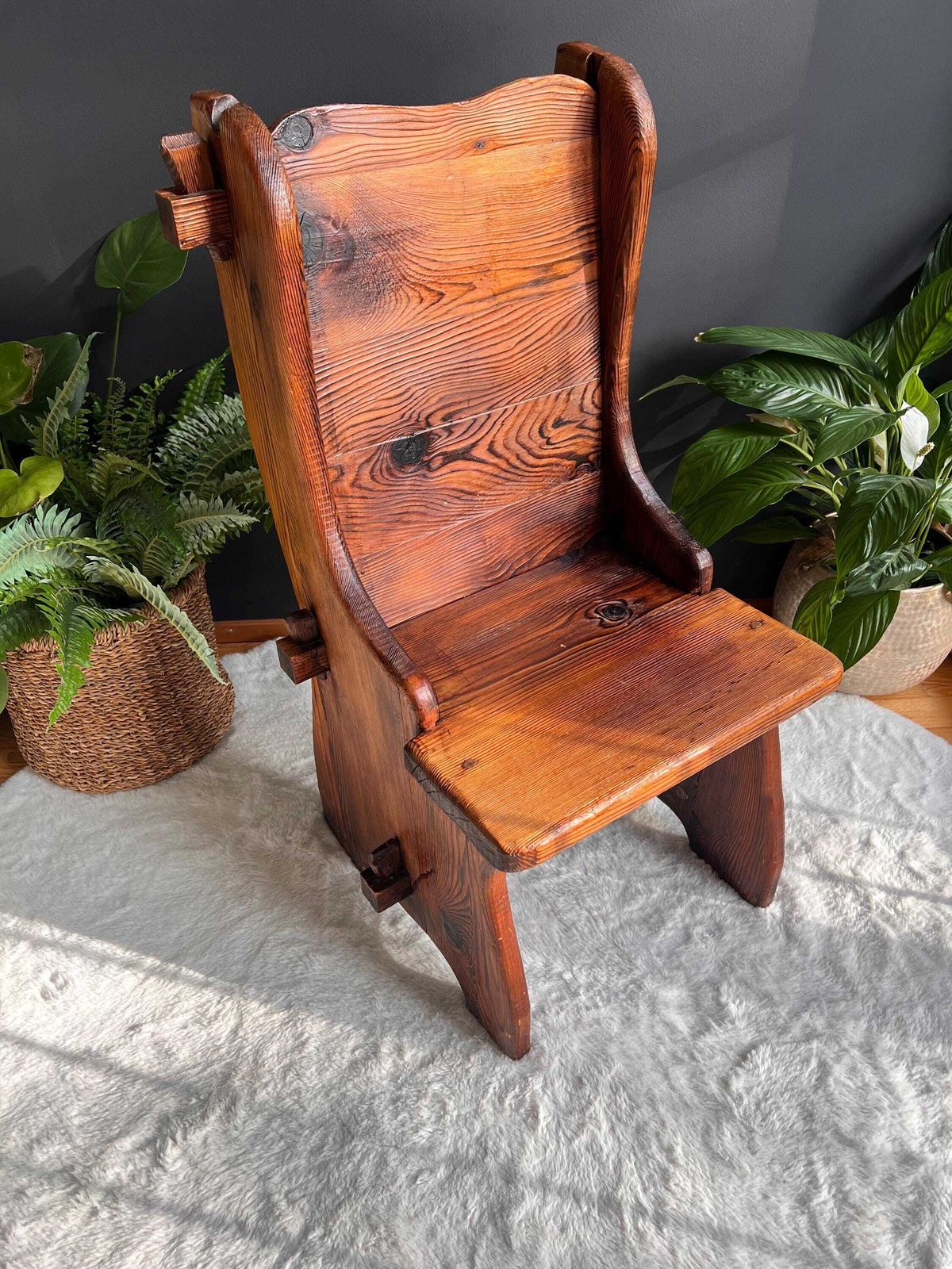 photo furniture Primitive Handmade Side Chair   Rustic Viking Style Medieval Seat   Folk Art Wood Chair For Castle & Cabin Decor