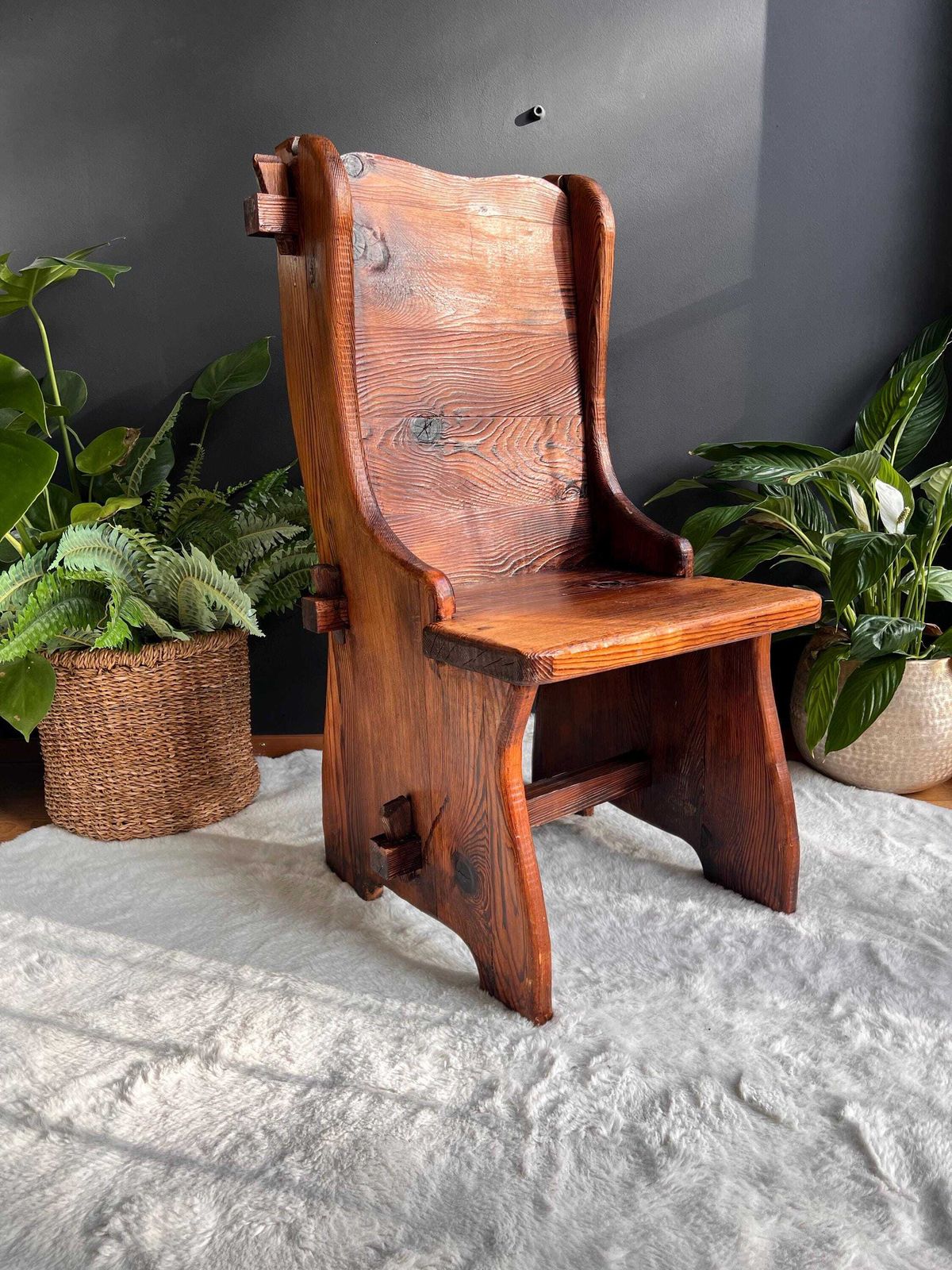 photo for sale Primitive Handmade Side Chair   Rustic Viking Style Medieval Seat   Folk Art Wood Chair For Castle & Cabin Decor