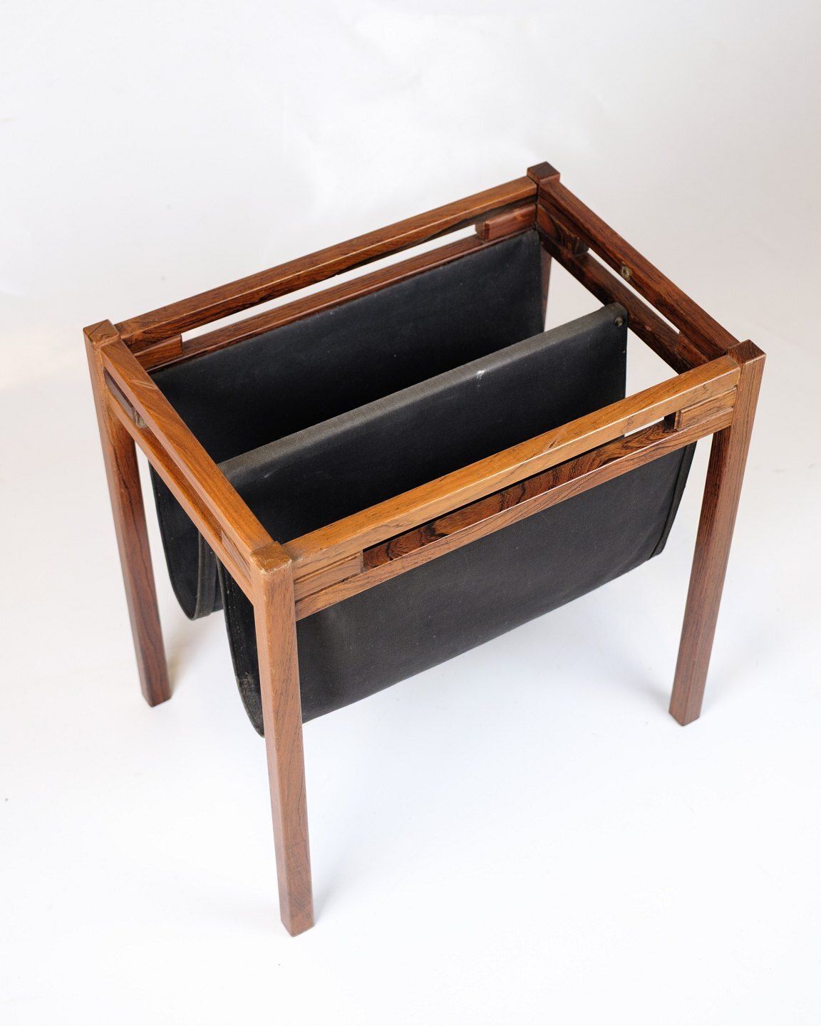 Newspaper/Magazine Holder   Rosewood & Black Canvas   Danish Design   1960s photo furniture