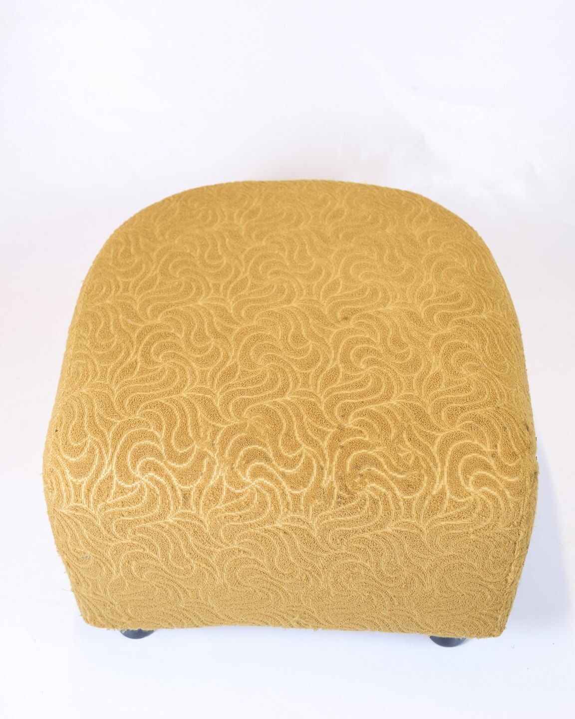 Armchair   Upholstered   Patterned Yellow Fabric   Black Legs   Danish Design   1940s Style photo vinterior