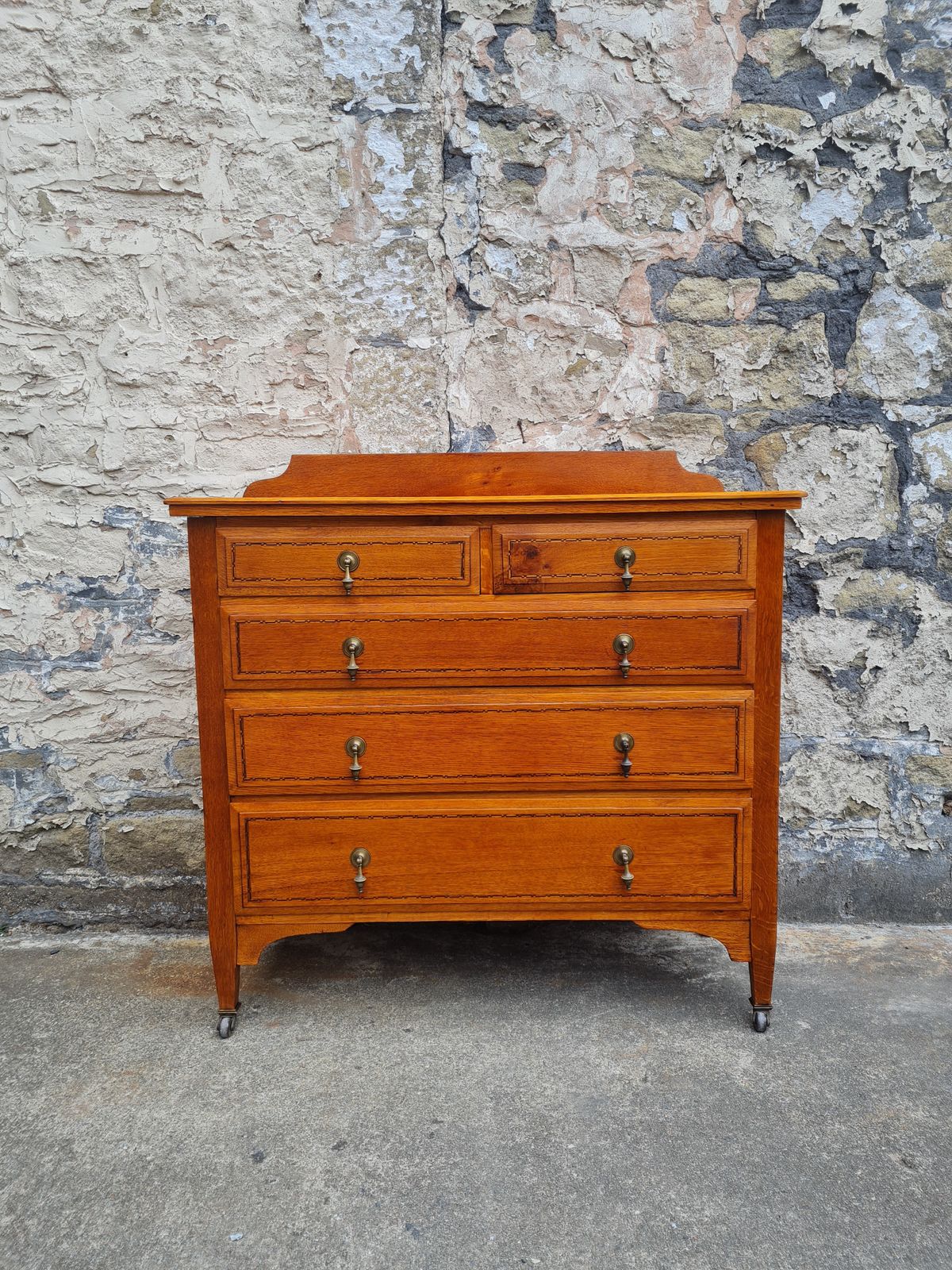 Vintage Oak Chest Of Drawers, 1930s Large Five Drawer Large Chest Highly Detailed