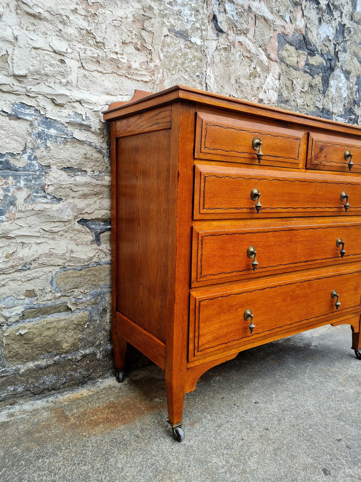 Vintage Oak Chest Of Drawers, 1930s Large Five Drawer Large Chest Highly Detailed photo vintage