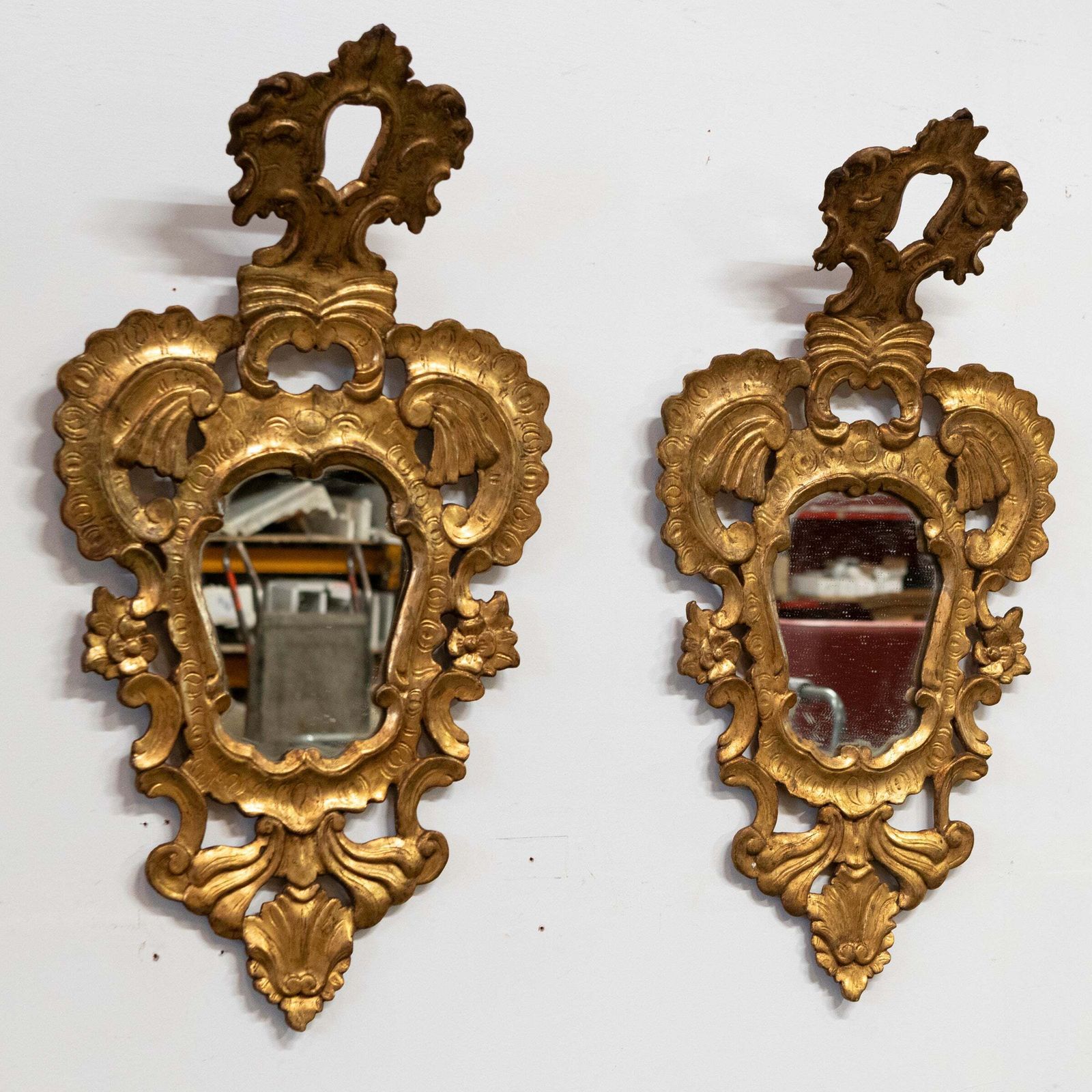 Pair Of Antique Italian Giltwood Ornate Mirrors photo 1850.0