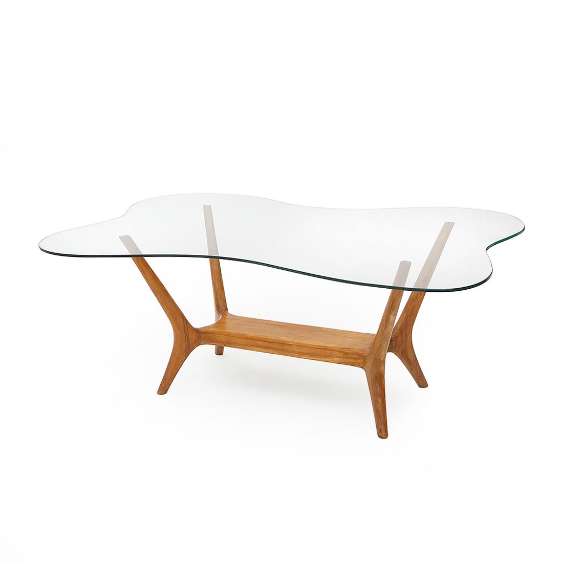 Italian Coffee Table In Wood And Glass, 1950s photo for sale