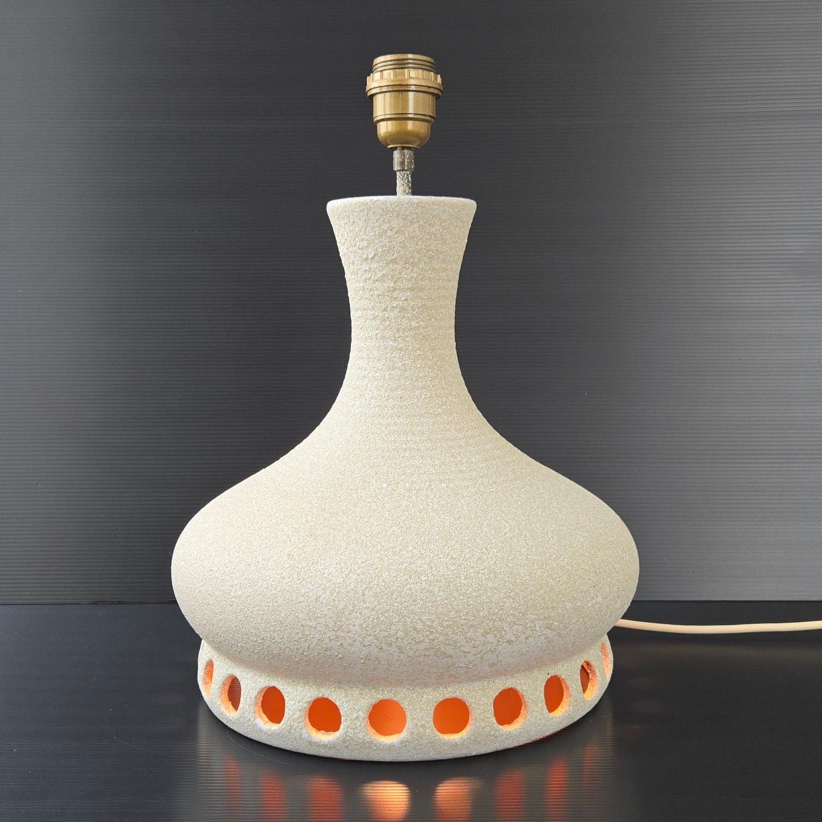 Vintage 1970 Ceramic & Orange Enamel Lamp Dlg Accolay Pelletier 70s Retro