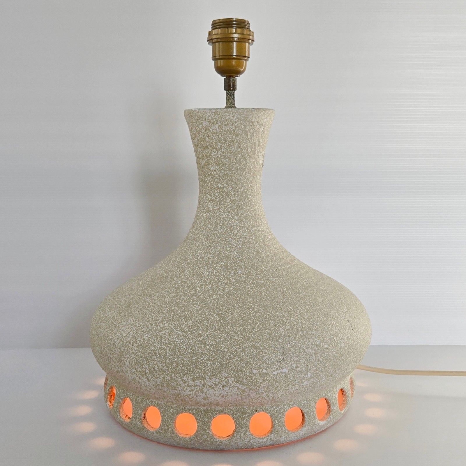 Vintage 1970 Ceramic & Orange Enamel Lamp Dlg Accolay Pelletier 70s Retro photo furniture