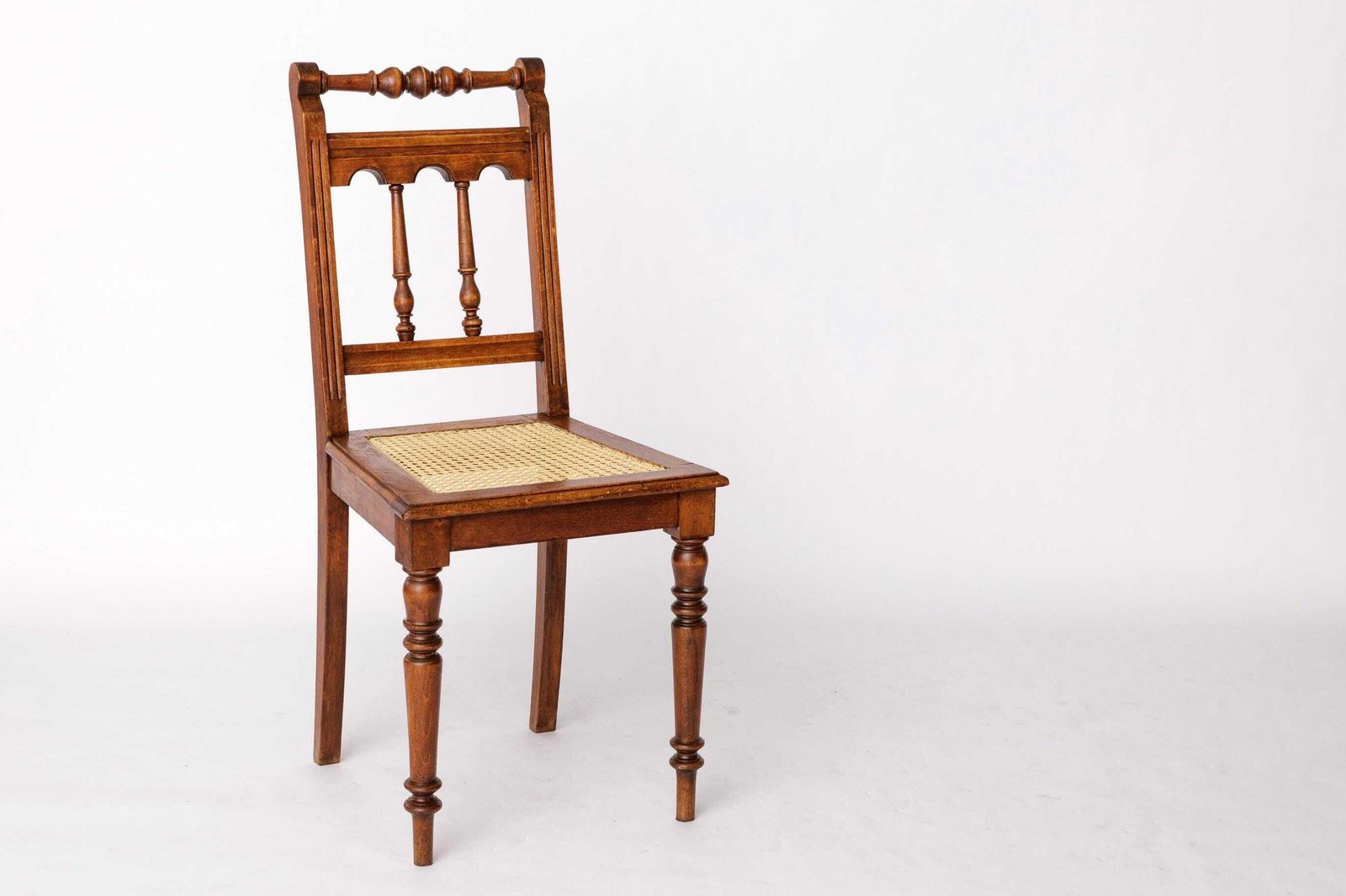 Antique Belgian Chair – Early 20th Century Beechwood Dining Chair With Turned Wood Details & New Woven Seat photo furniture