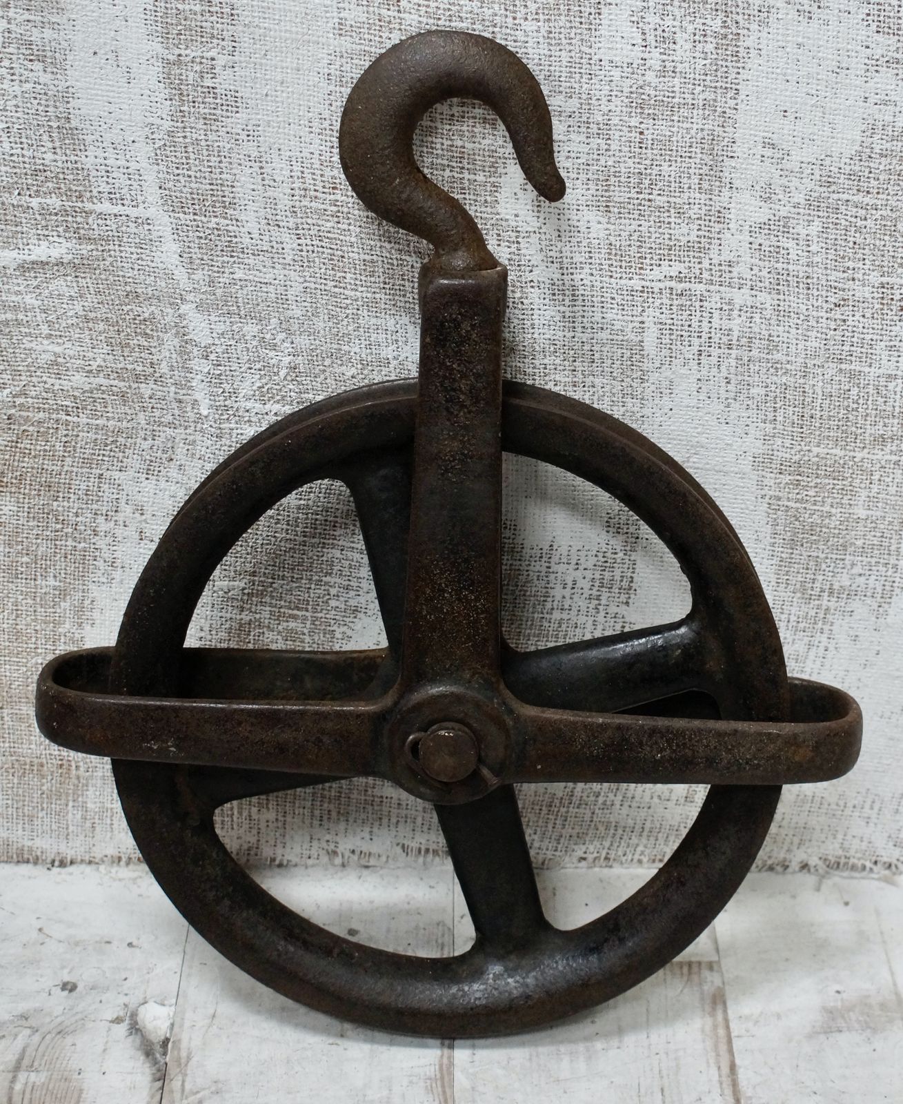 Antique Cast Iron Pulley Wheel photo vintage