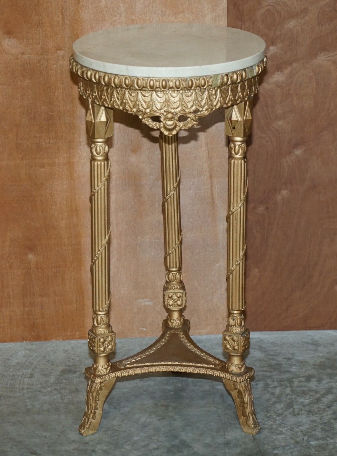 Pair Of Antique Giltwood Marble Topped Jardiniere Plant Marble Bust Stands photo furniture