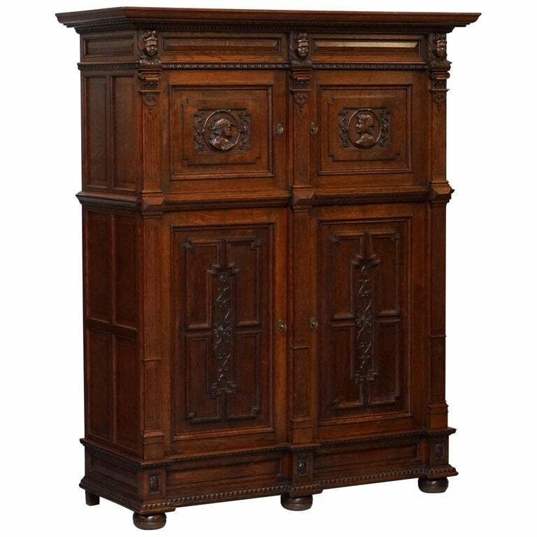 Rare Dutch Stunning 1940's Ornately Hand Carved Cupboard Part Large Office Suite