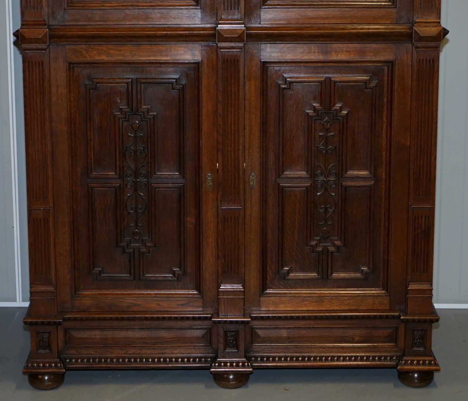 Rare Dutch Stunning 1940's Ornately Hand Carved Cupboard Part Large Office Suite photo vinterior