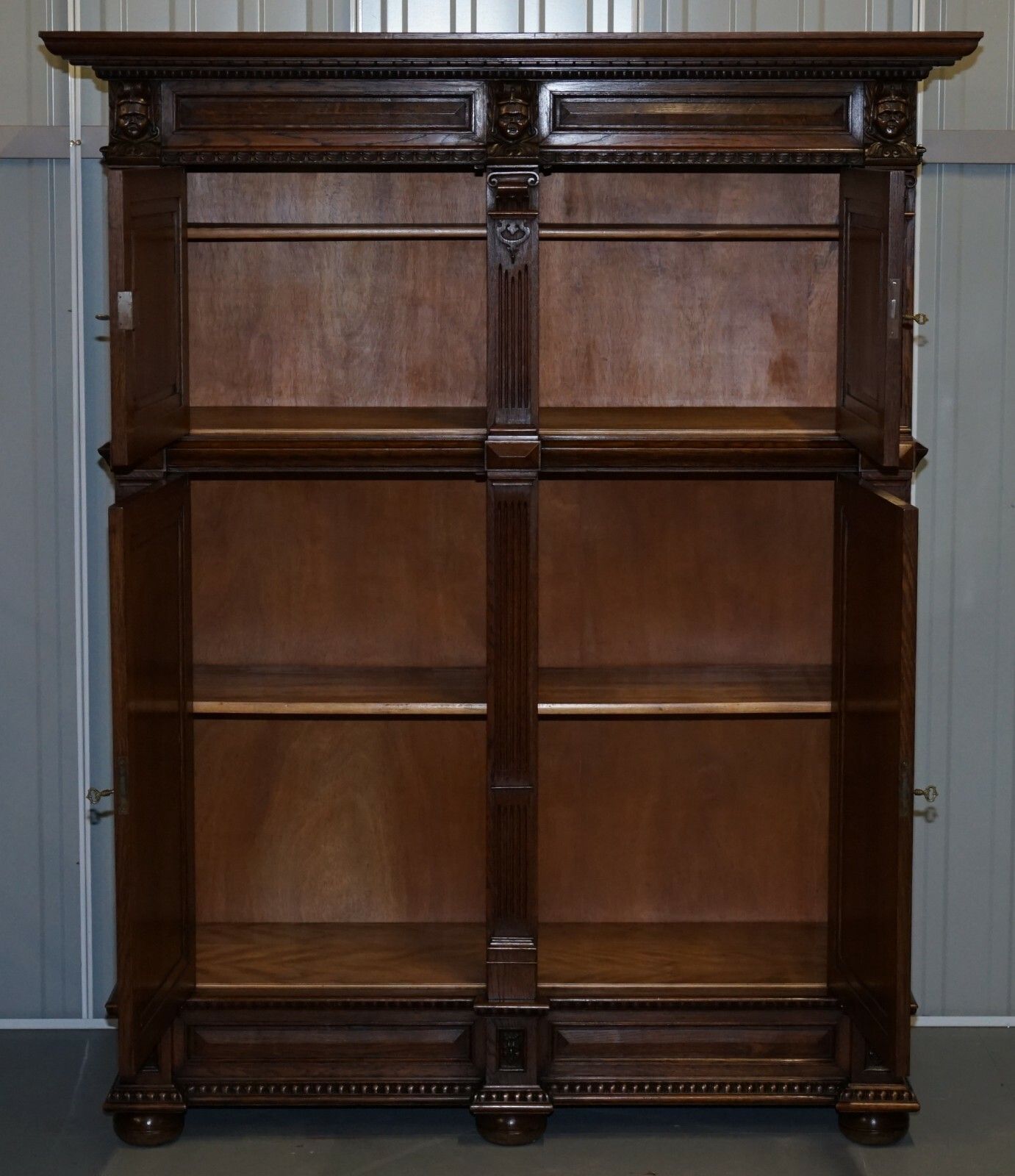Furniture Rare Dutch Stunning 1940's Ornately Hand Carved Cupboard Part Large Office Suite photo
