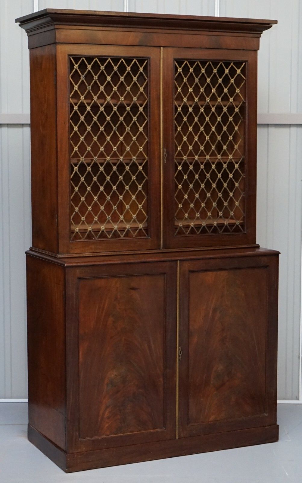 Rare 19th Century Mahogany Pierced Bronzed Door Bookcase With Chest Of Drawers photo furniture